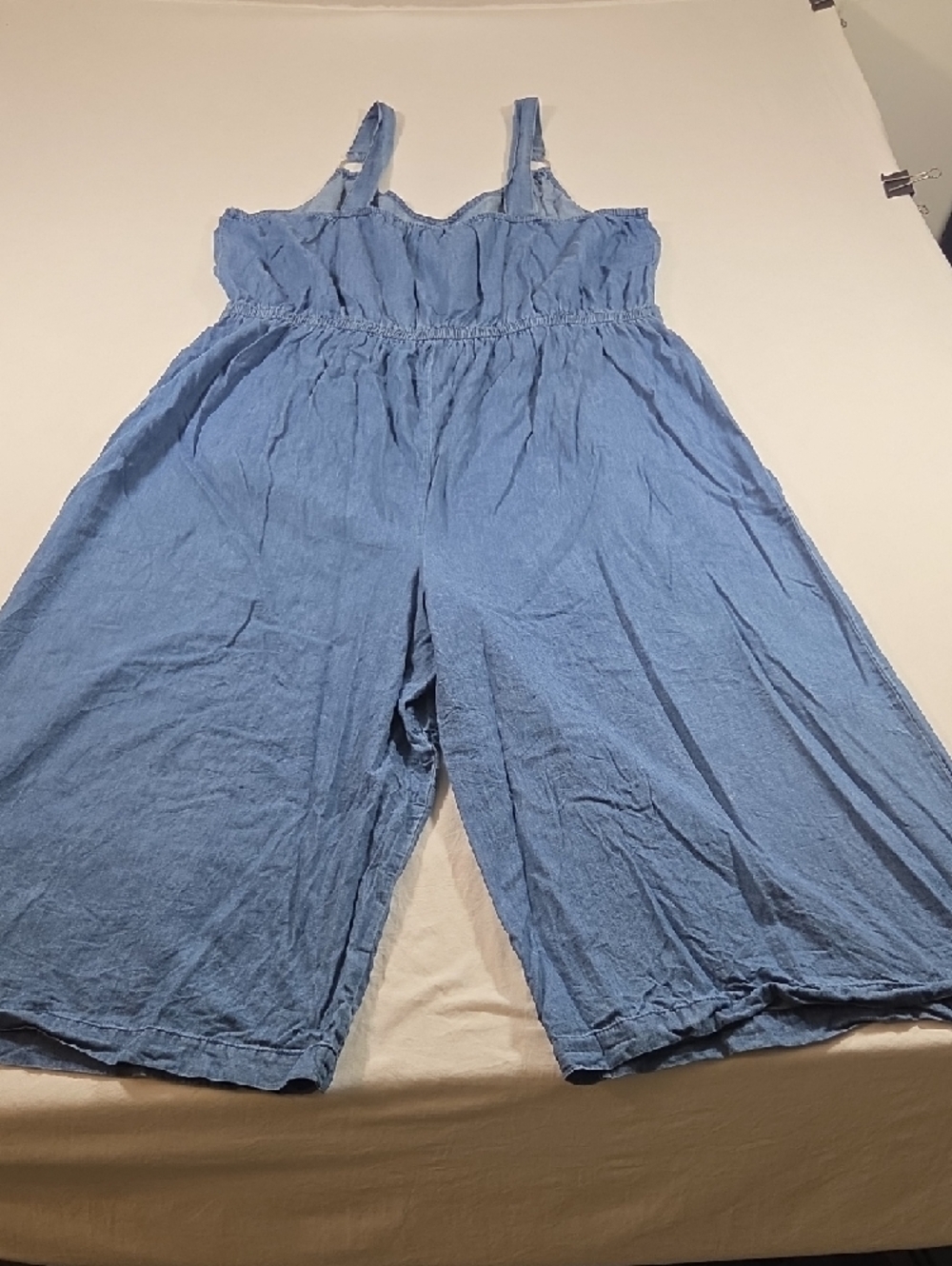 Derek Heart Light Blue Chambray Romper Capri Wide Leg Jumpsuit Jumper Overalls - Picture 6 of 7